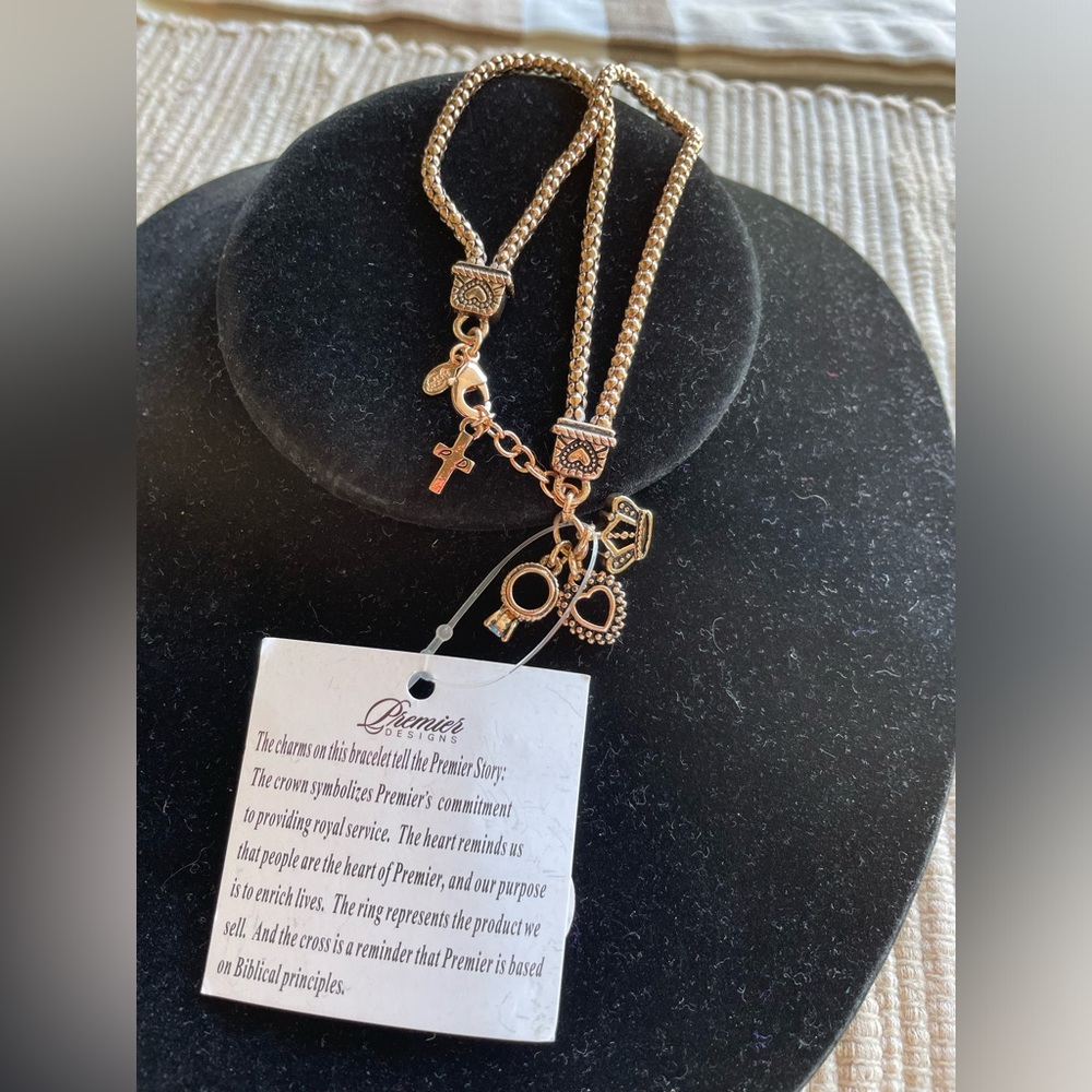 Gold  Charm Bracelet with Crown and Heart Charms